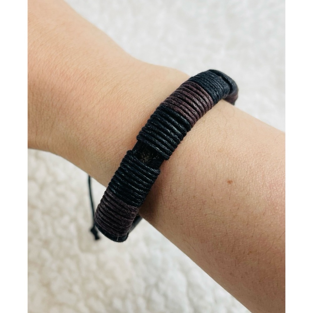 Black/Brown Woven Adjustable Unisex Bracelet - Picture 8 of 8